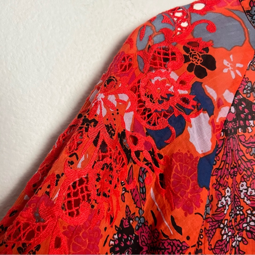 Free People Nouveau Floral Print High Neck Mini Dress Orange Red XS (No Slip) - Picture 6 of 13